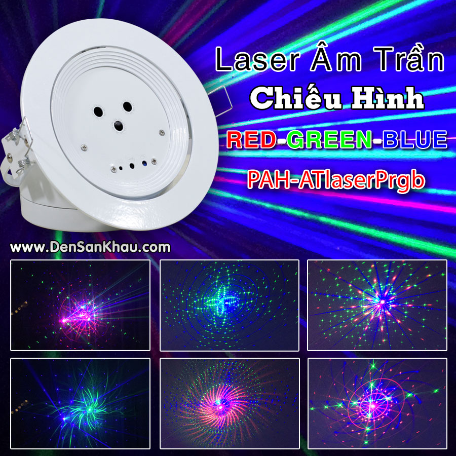 Đèn laser trang trí phòng karaoke âm trần 3 mắt chiếu hình RGB
