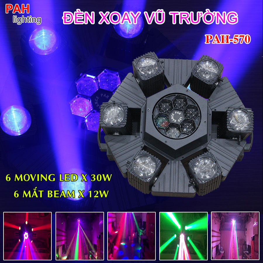 Đèn LED nhện 6 mắt quét tia cục mạnh cho vũ trường phòng bay