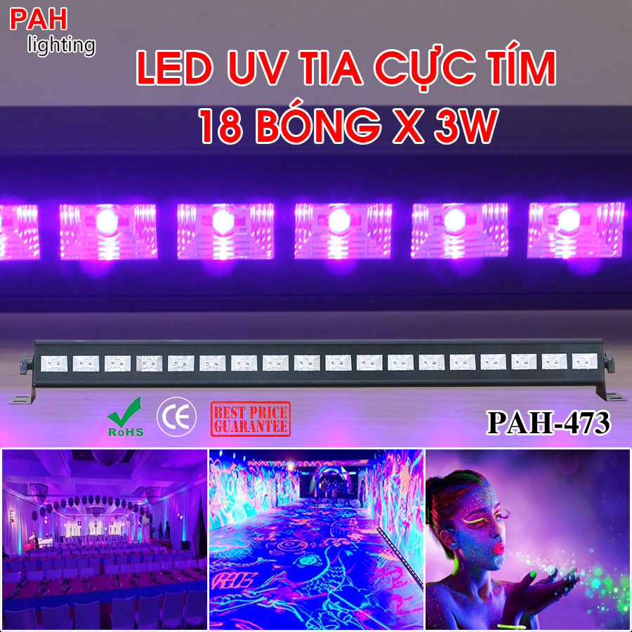 Đèn LED uv dạ quang tím 18 bóng LED - 3w - Công suất 54w siêu sáng