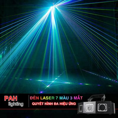 Đèn Laser bay phòng 3 mắt 7 màu cực ảo xoay quét cực mạnh cho phòng Karaoke Lớn 5