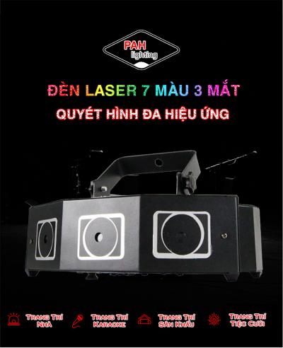 Đèn Laser bay phòng 3 mắt 7 màu cực ảo xoay quét cực mạnh cho phòng Karaoke Lớn 6